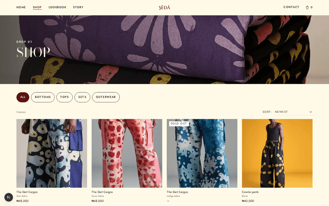 Șèdá shop page
