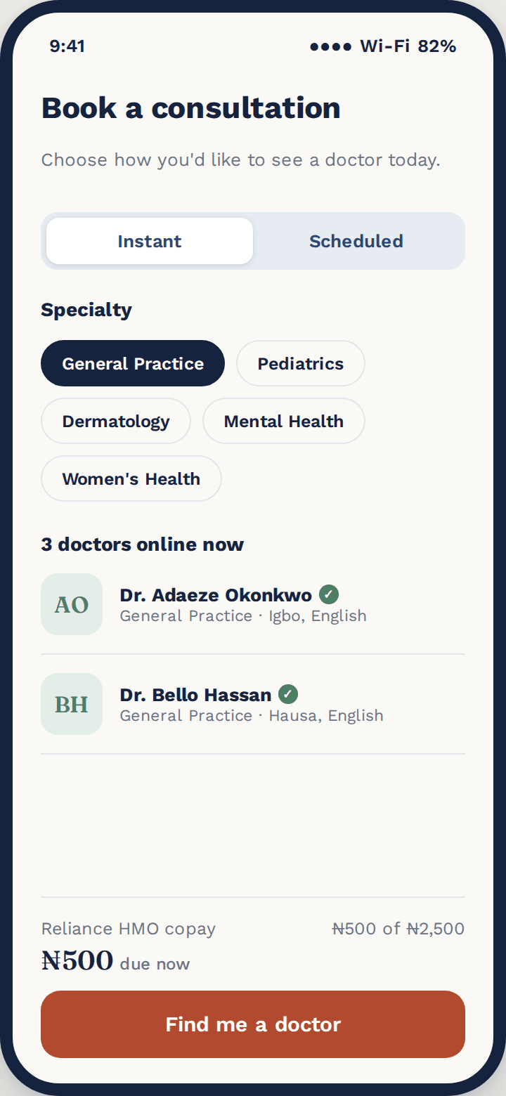 Tend book a consultation screen